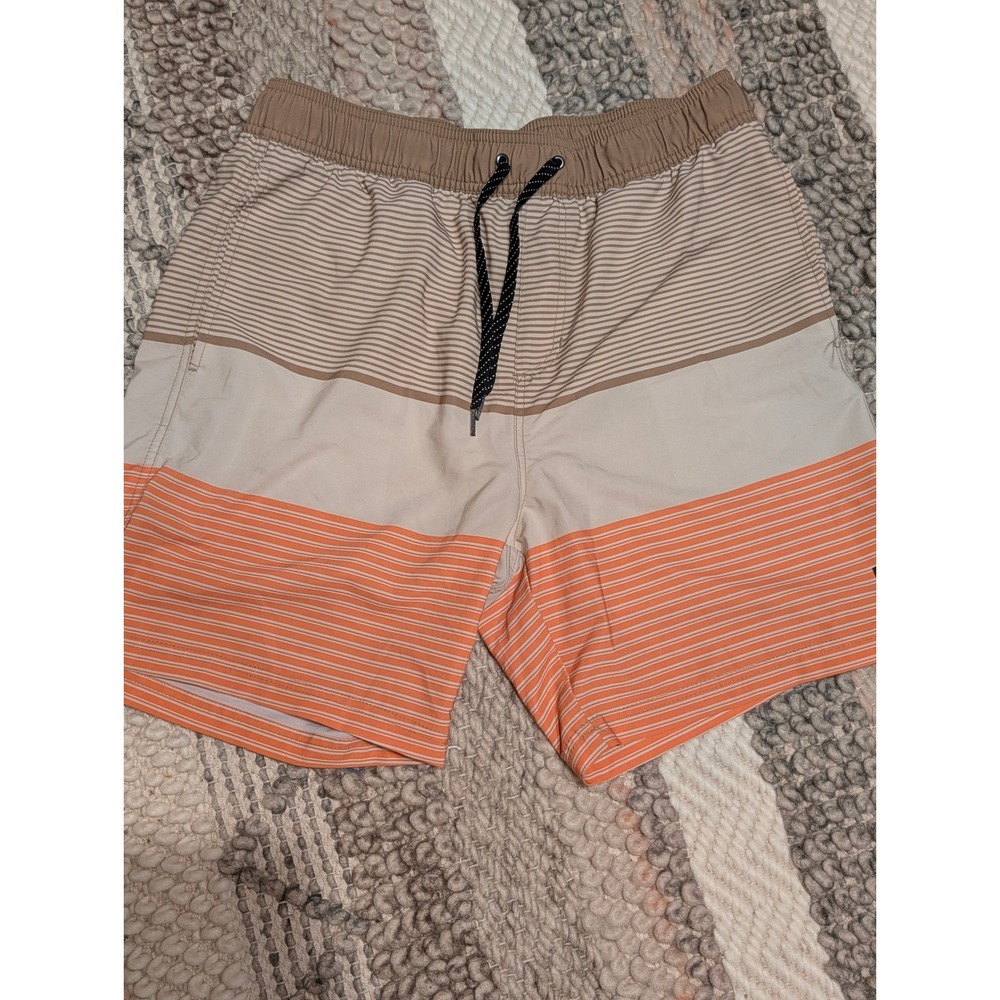 Quiksilver Mens Board Shorts Swim Trunks Striped Colorblock Tan Orange Size M